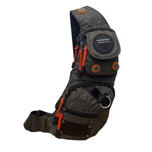 Kaweiknight Grey/Orange Nylon Adjustable Strap Multi-Zip Crossbody Backpack